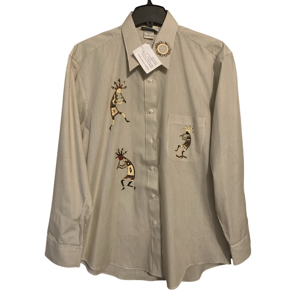 New Las Olas Long Sleeve Button Up Shirt Womens L Southwestern Kokopelli Designs